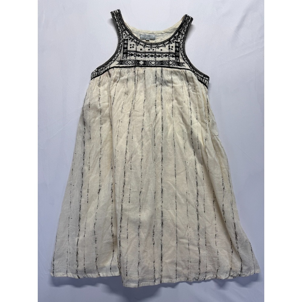 World Market Babydoll Dress Womens S/M Cream Black Striped Embroidered Yoke